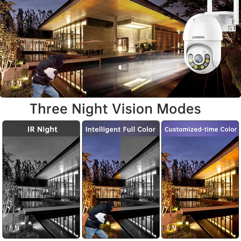 Lenovo-cámara IP PTZ de 3MP, WIFI, Audio, vigilancia CCTV, hogar inteligente, exteriores, Zoom Digital 4X, visión nocturna a Color, resistente al agua