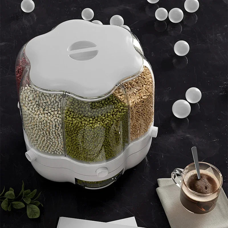 Contenedor dispensador para cocina, giratorio 360° , Capacidad 6,5 kg para granos y cereales.