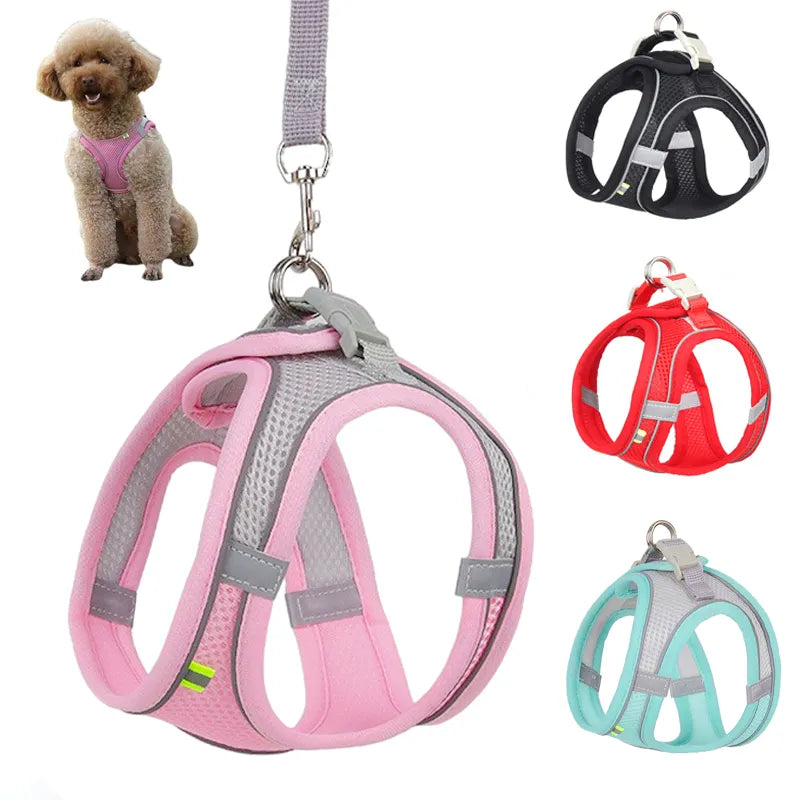 Conjunto de correa y arnés para perros pequeños, arnés ajustable para cachorros y gatos, chaleco, Bulldog Francés, Chihuahua, Pug, correa para caminar al aire libre