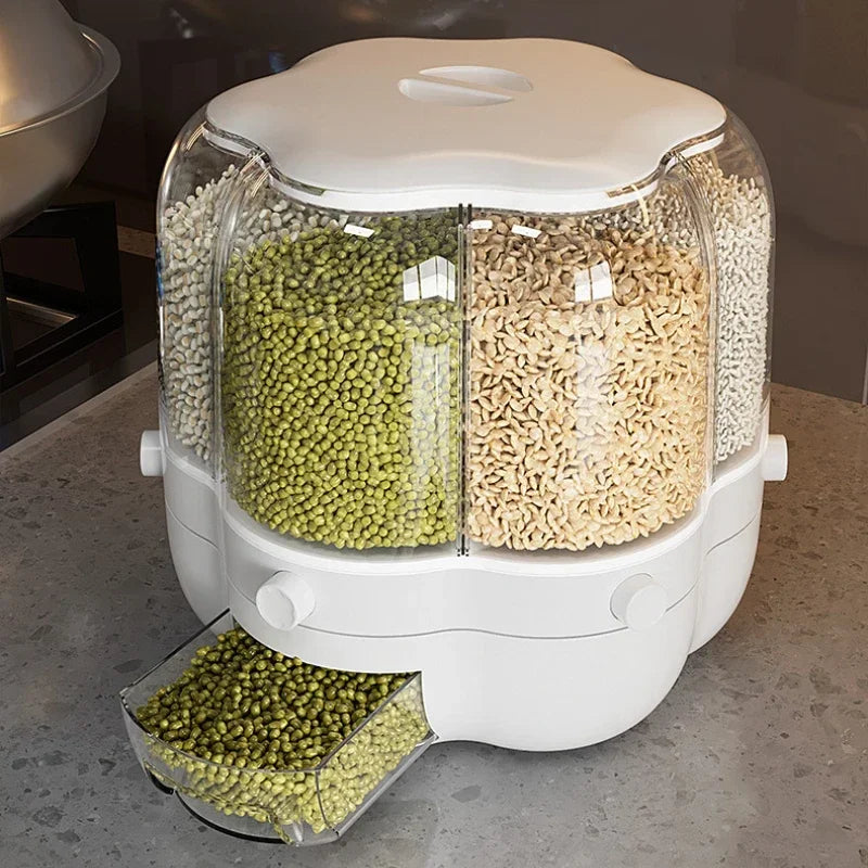 Contenedor dispensador para cocina, giratorio 360° , Capacidad 6,5 kg para granos y cereales.