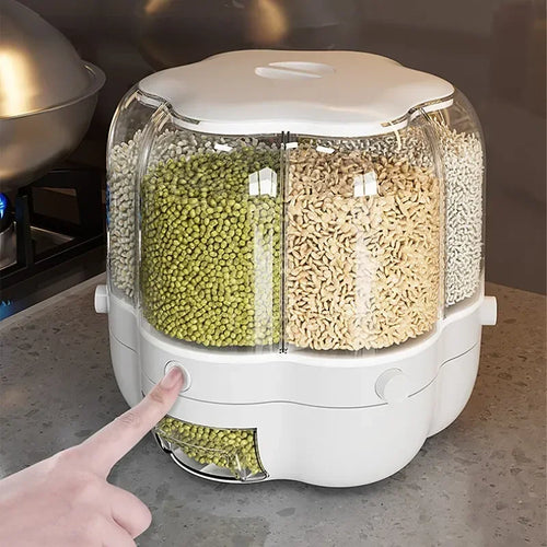 Contenedor dispensador para cocina, giratorio 360° , Capacidad 6,5 kg para granos y cereales.